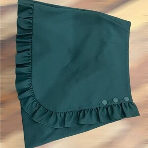 Tory Sport Dark Green Asymmetrical Ruffle Wrap Skirt